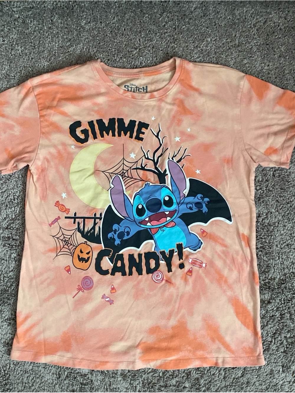 Disney Stitch Halloween 🎃 Gimme Candy" Orange Tie-Dye T-shirt Size XL